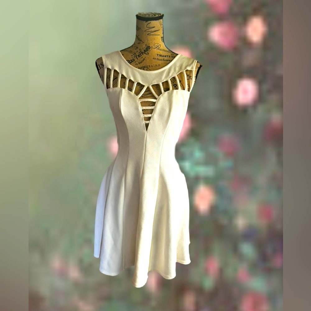 White Sleeveless Cutout Fit-and-Flare Mini Dress